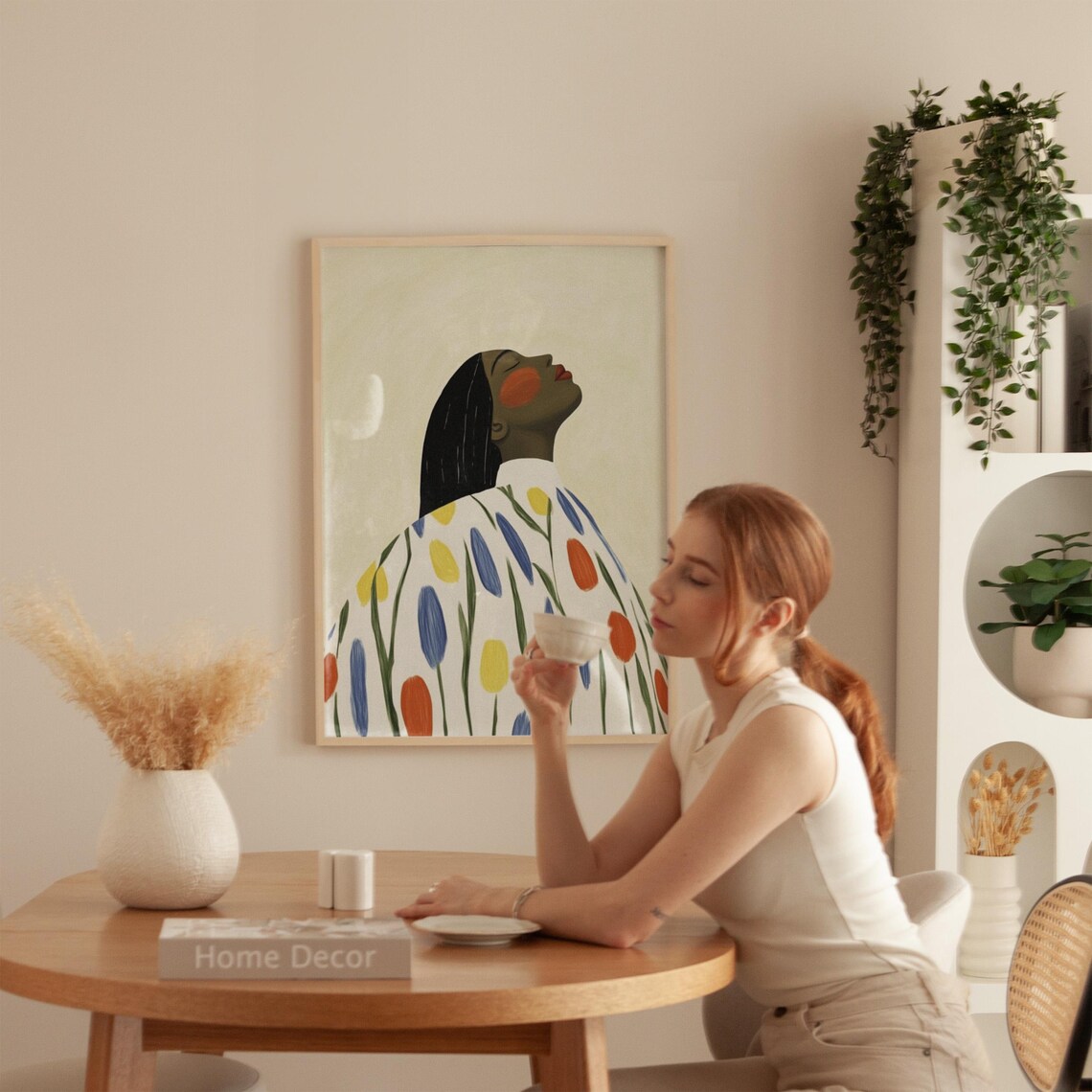 Colorful Floral Portrait Print, Modern Minimalist Woman - Image 5