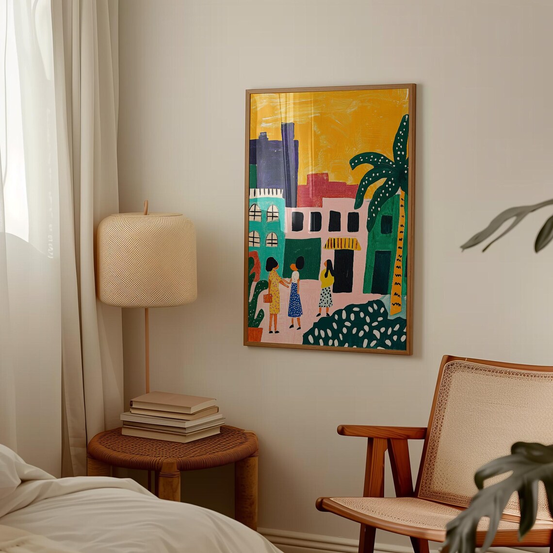 Vibrant Tropical Street Scene Palm Trees Colorful Town Print - Image 2