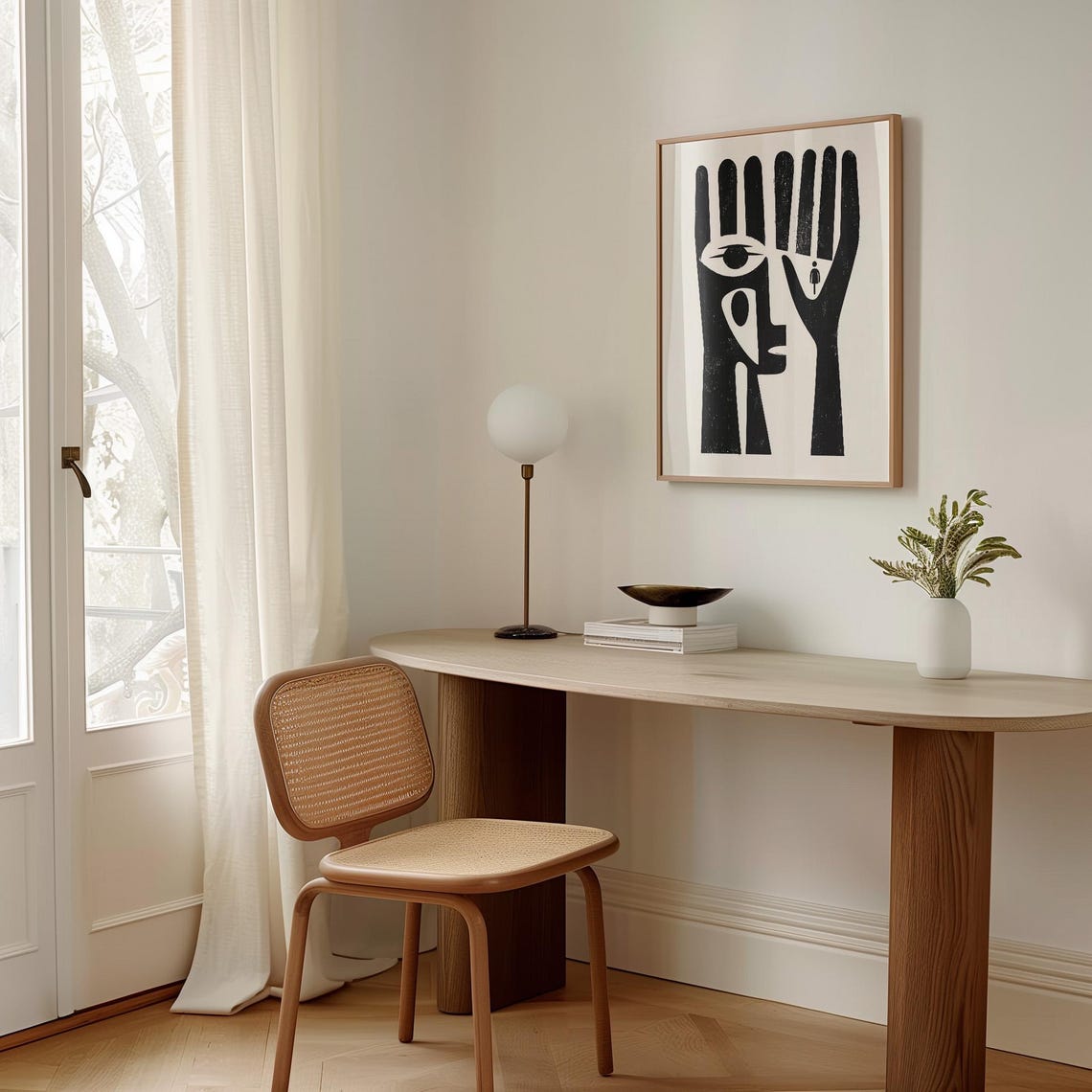 Hand Holding Eye Abstract Face Cubist Style Black White Poster - Image 3