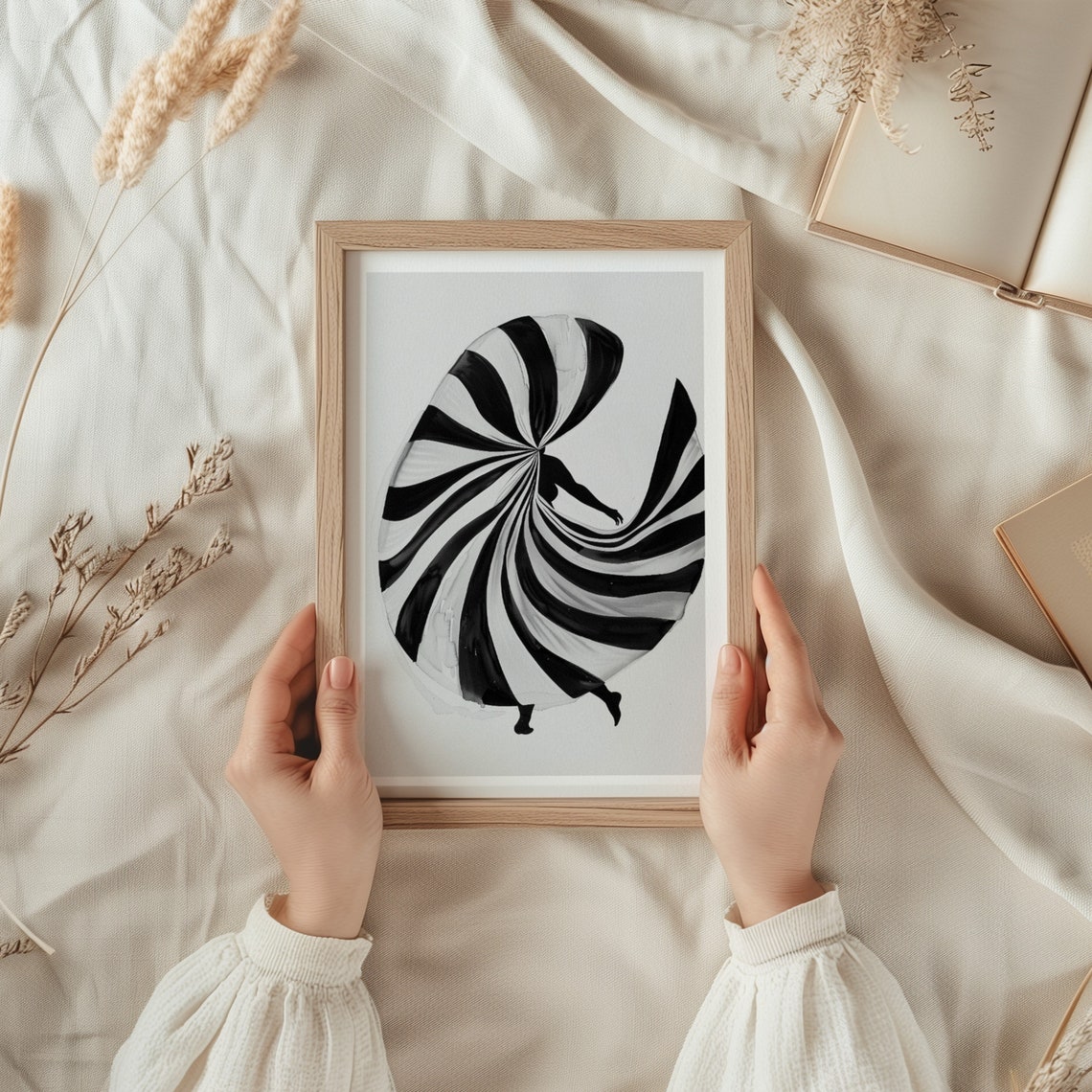 Swirling Skirt Dancer Black And White Motion Abstract Art Poster - Image 3