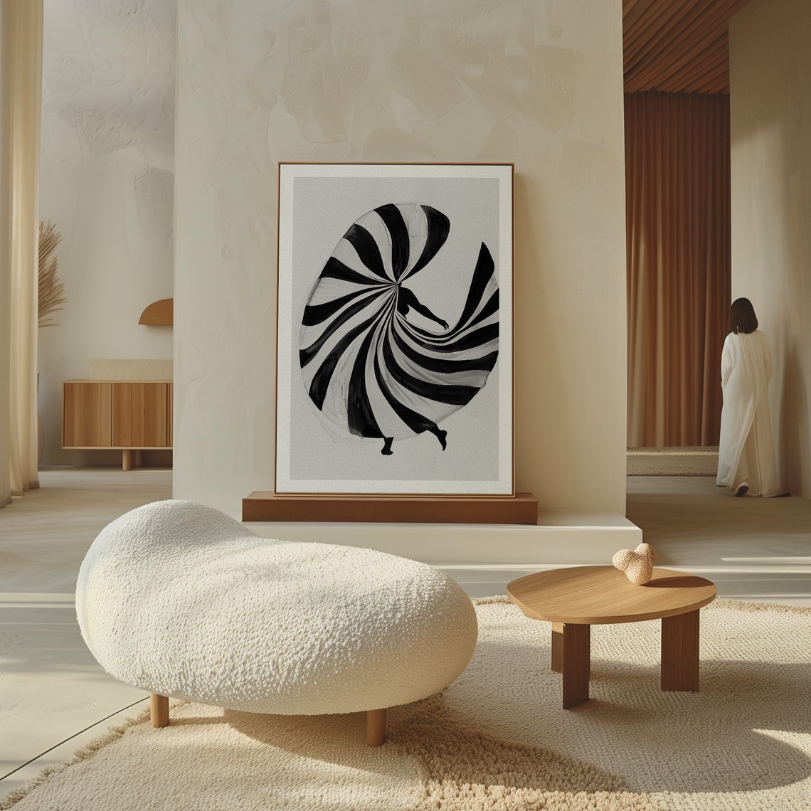 Swirling Skirt Dancer Black And White Motion Abstract Art Poster - Image 4