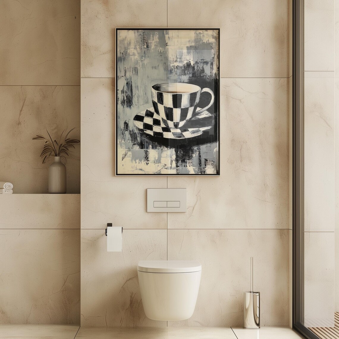 Black and White Checkered Cup Abstract Art Print