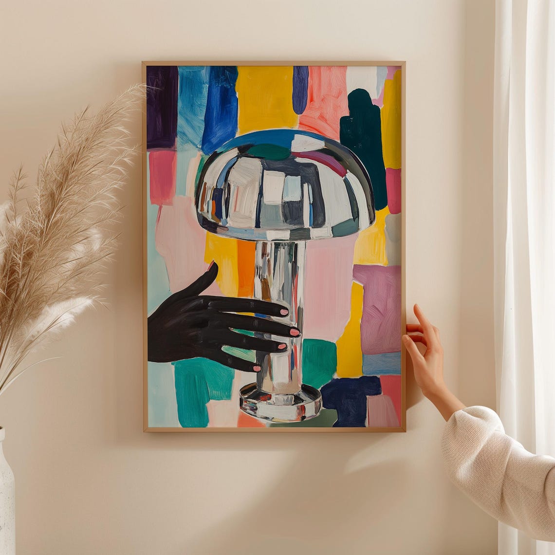 Modern Chrome Mushroom Lamp Abstract Colorful Mid Century Art Poster