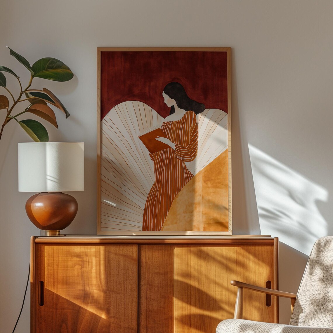 Striped Dress Woman Reading, Minimalist Art Print - Image 5