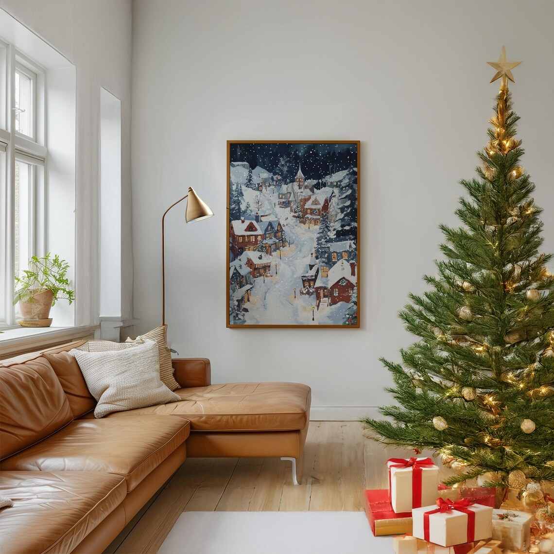 Snowy Christmas Village Night Magical Charming Cozy Winter Art Poster - Image 6