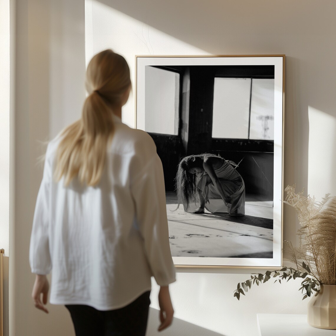Contemplative Dancer Solitude Black And White Emotional Dance Photo Poster - Image 4