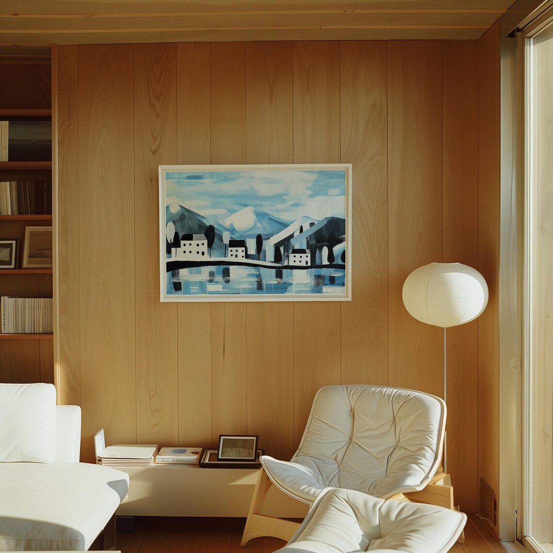 Modern Abstract Village Landscape, Minimalist Serene Art Print - Image 3