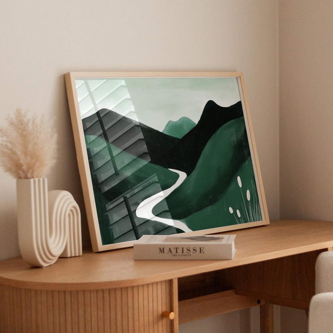 Minimalist Green Landscape, Winding River Art Print - Image 4