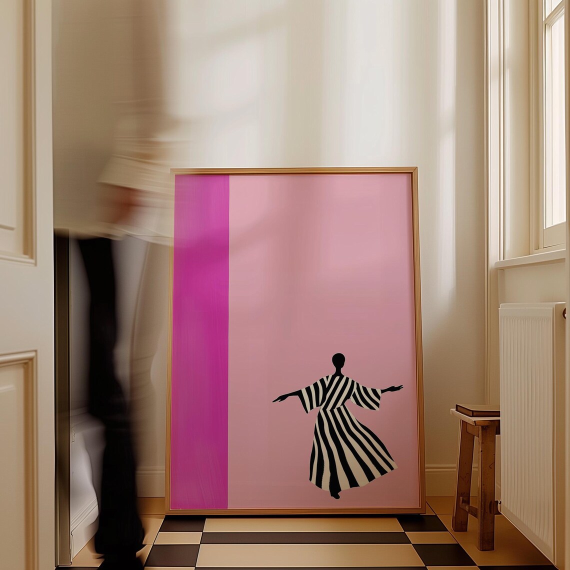 Striped Dress Dancer Pink Background Magenta Stripe Modern Dance Poster - Image 3