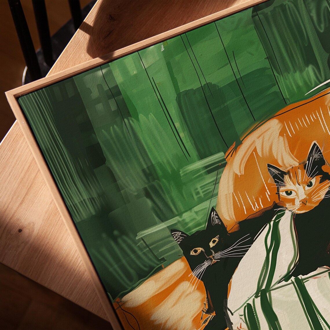 Sleeping Cats Minimalist Art Print, Living Room - Image 3