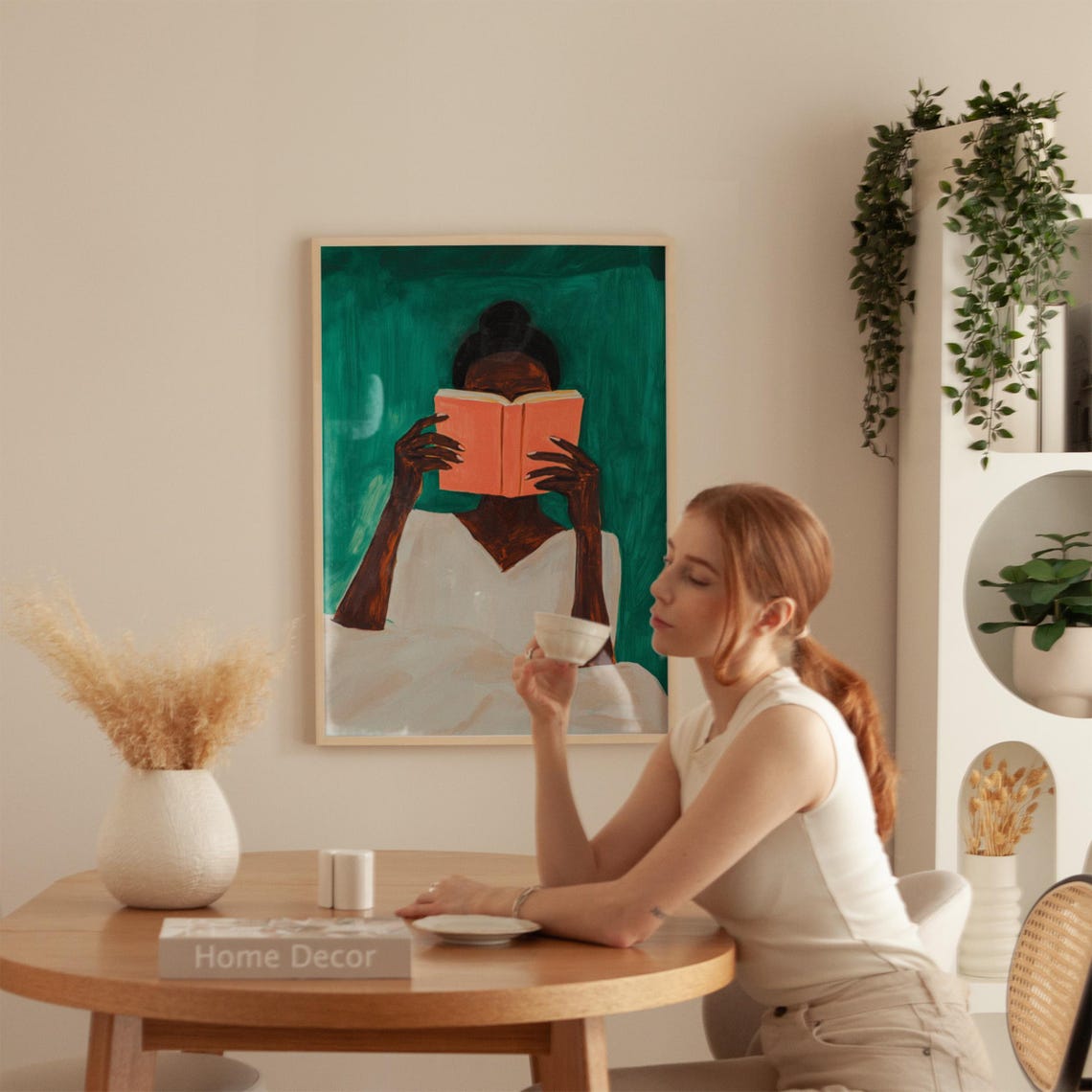 Reading Woman Orange Book Hidden Face Teal Green Bold Poster - Image 4