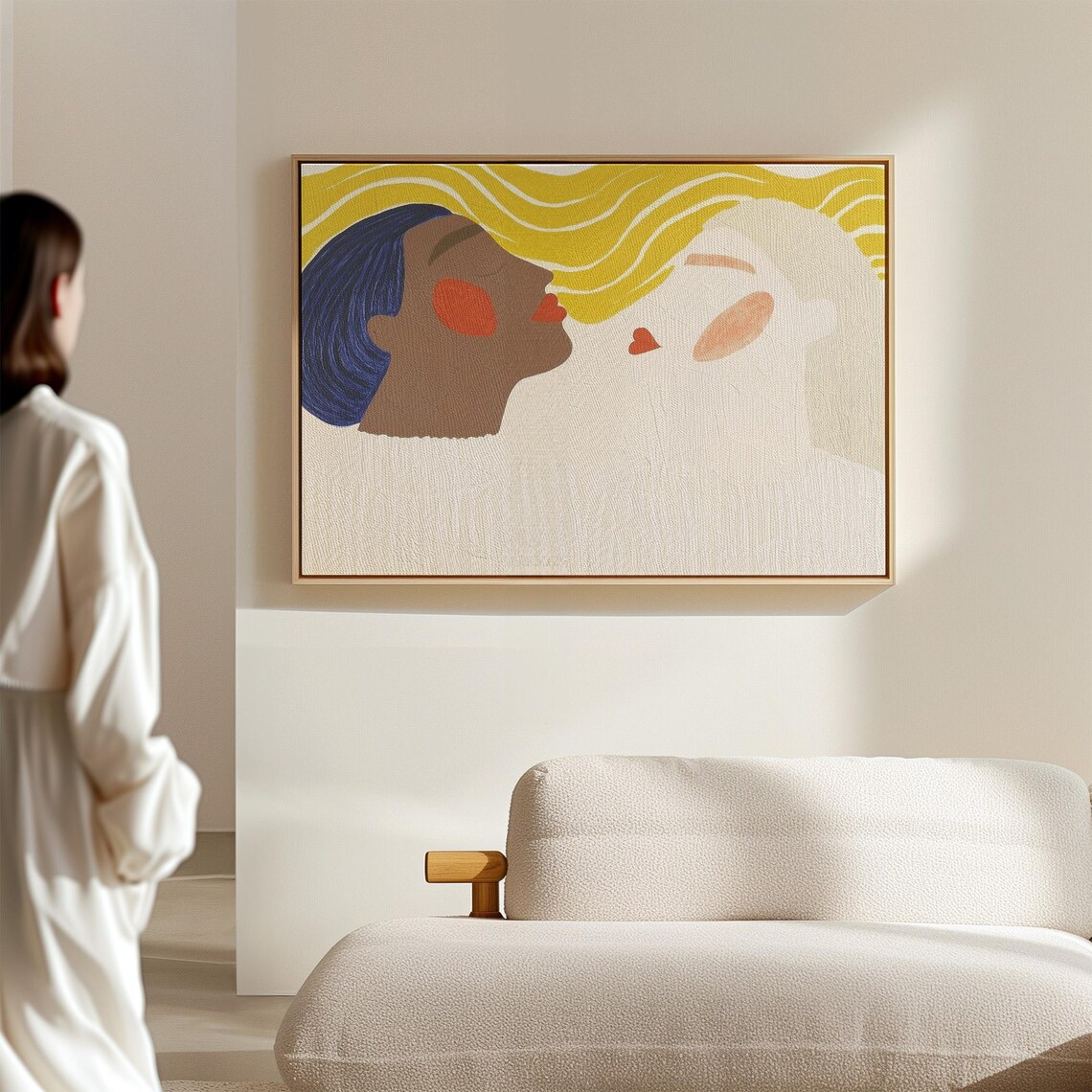 Two Women in Profile About to Kiss Beneath Golden Waves Poster - Image 2