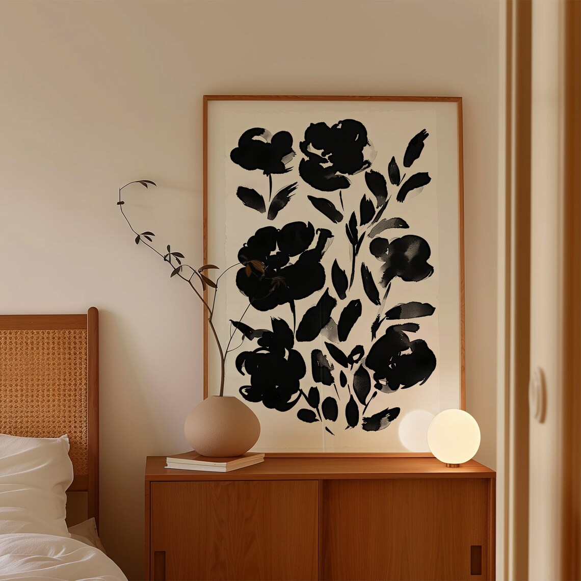 Monochrome Black Floral Ink Painting Elegant Botanical Poster - Image 4