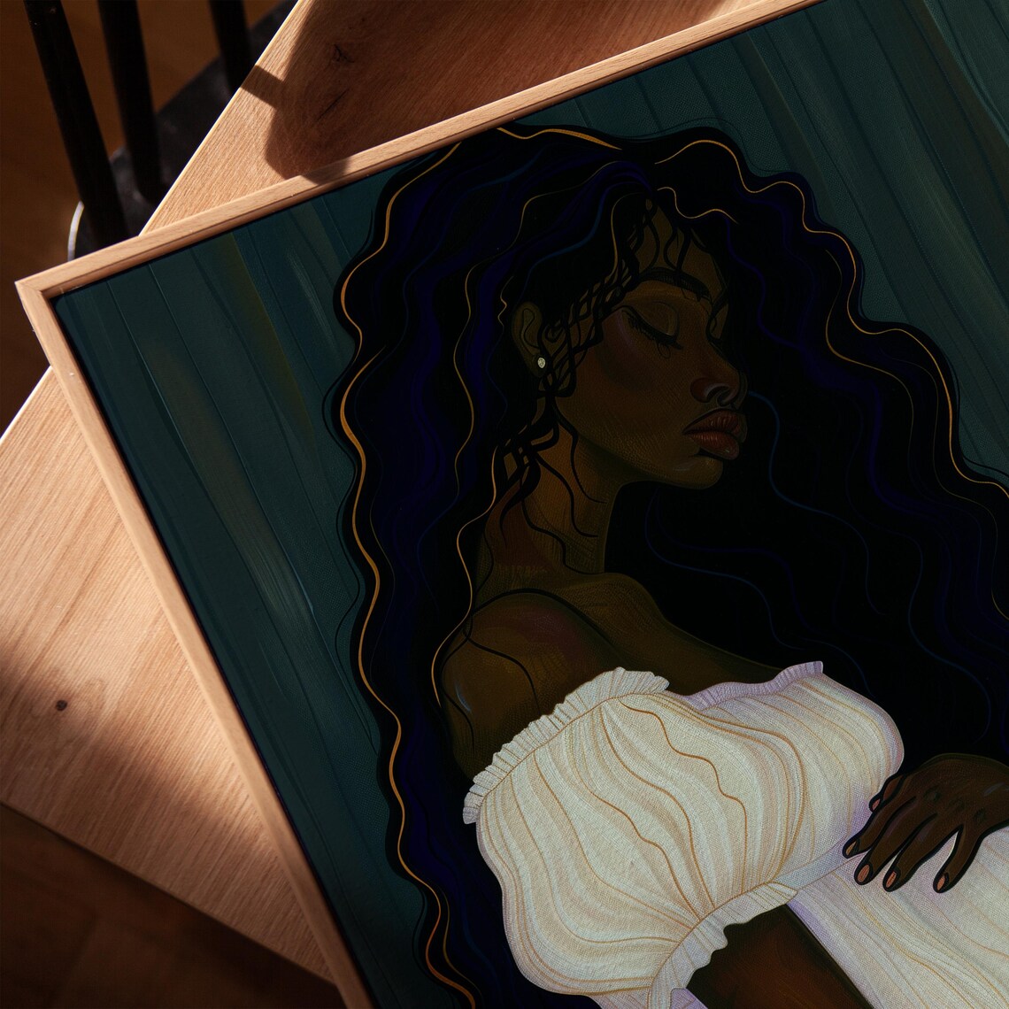 Elegant Pregnant Black Woman White Dress Maternity Art Poster - Image 3