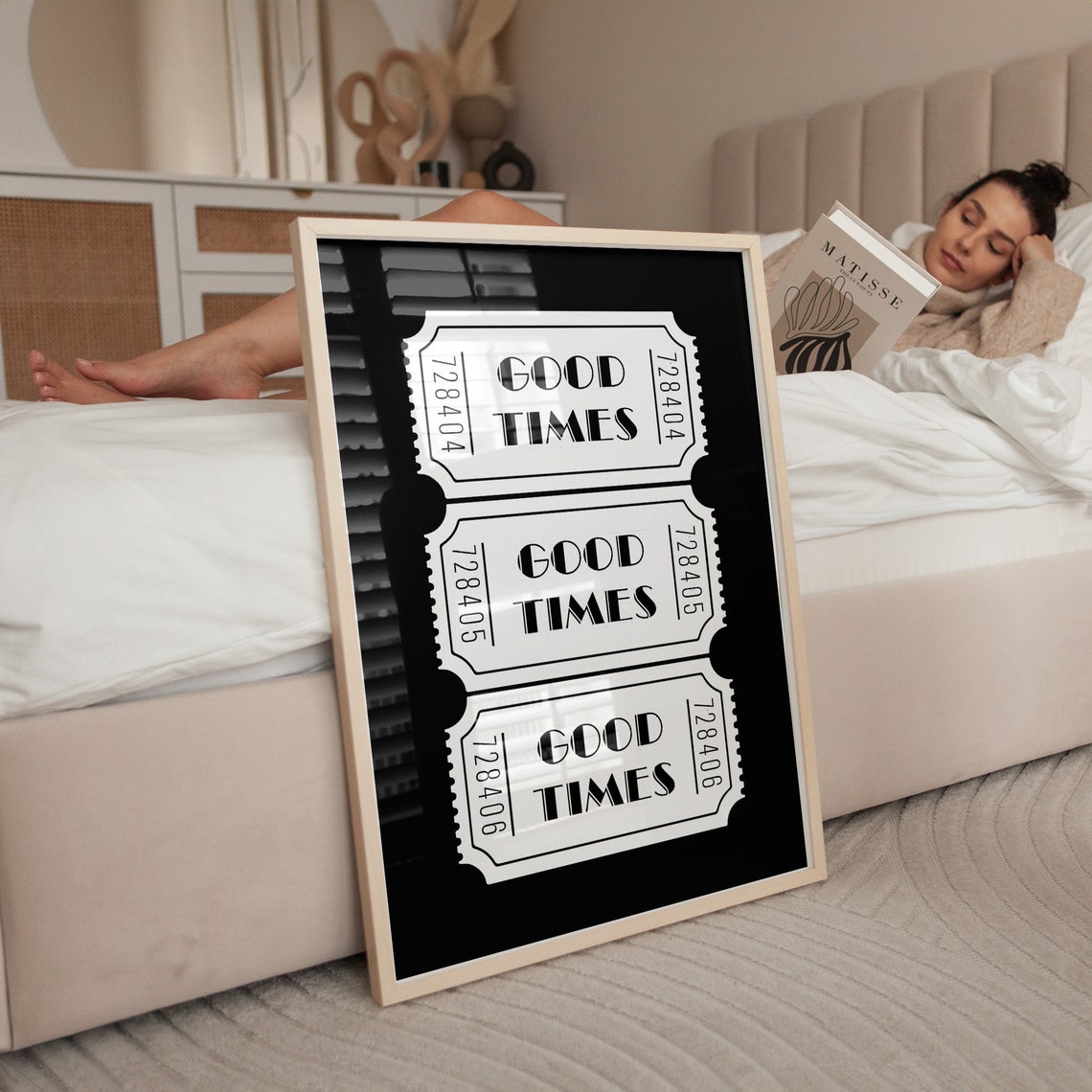 Good Times Retro Ticket Stub Trio Black And White Typography Poster