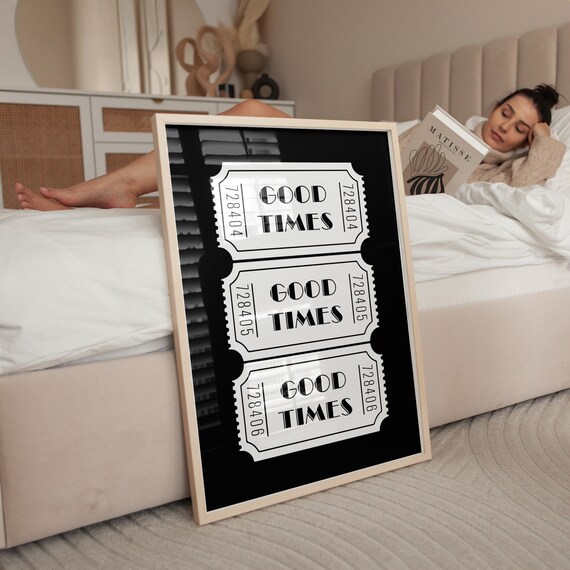 Good Times Retro Ticket Stub Trio Black And White Typography Poster