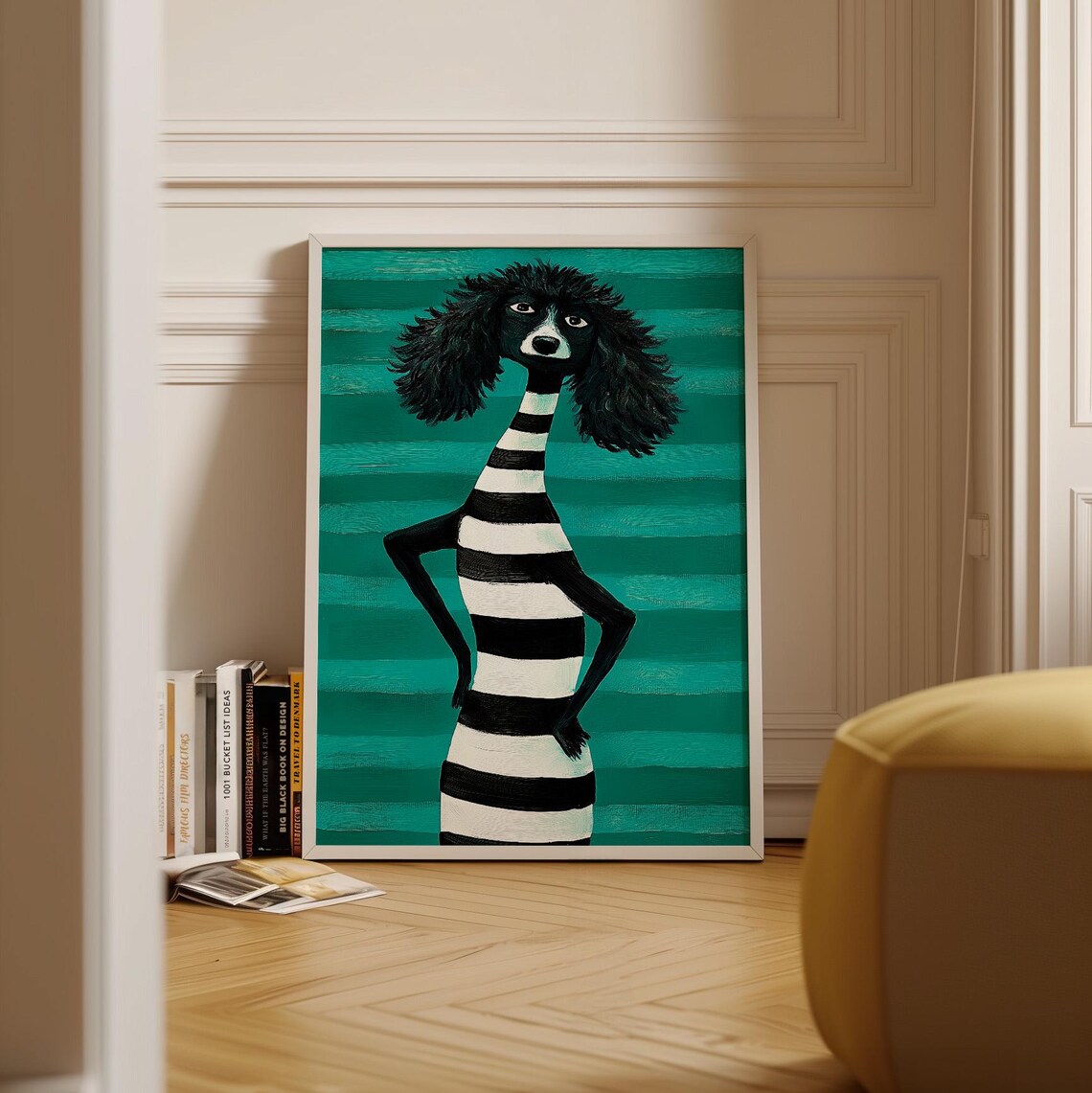 Whimsical Poodle Art Print, Modern Teal Decor