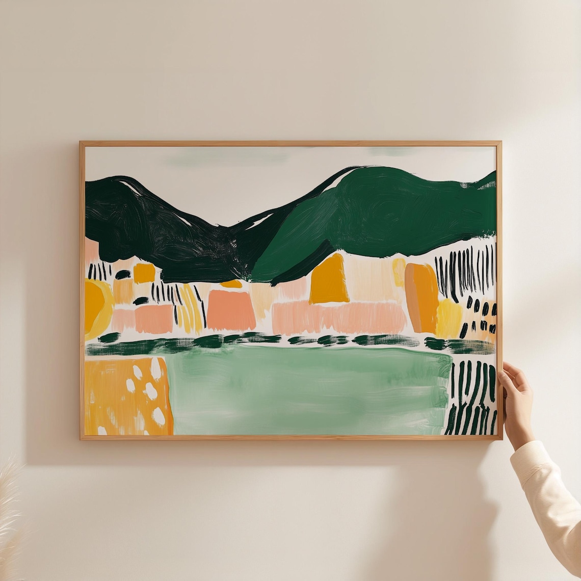 Abstract Village Landscape, Coastal Town Poster