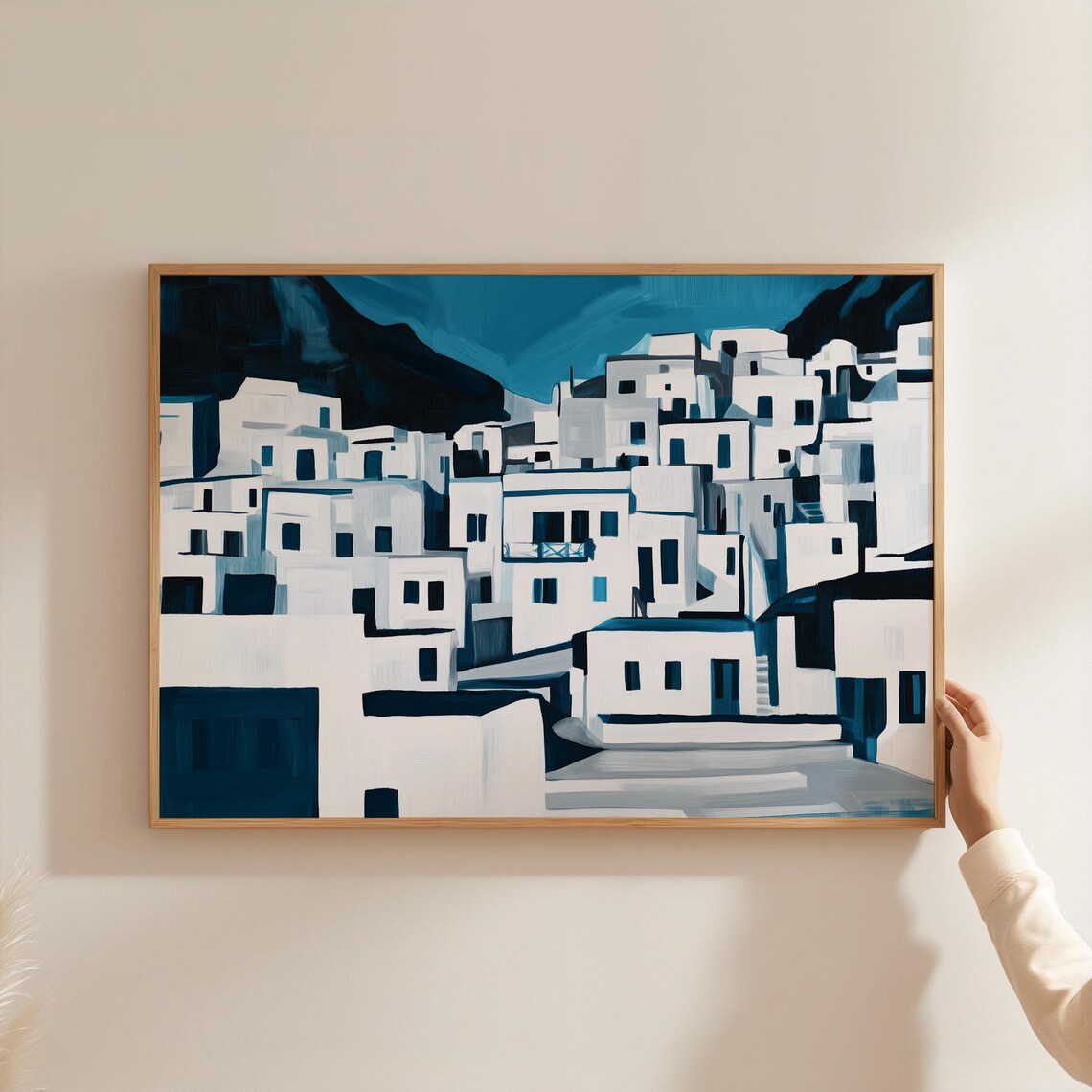 Whitewashed Greek Village, Minimalist Cycladic Art Poster