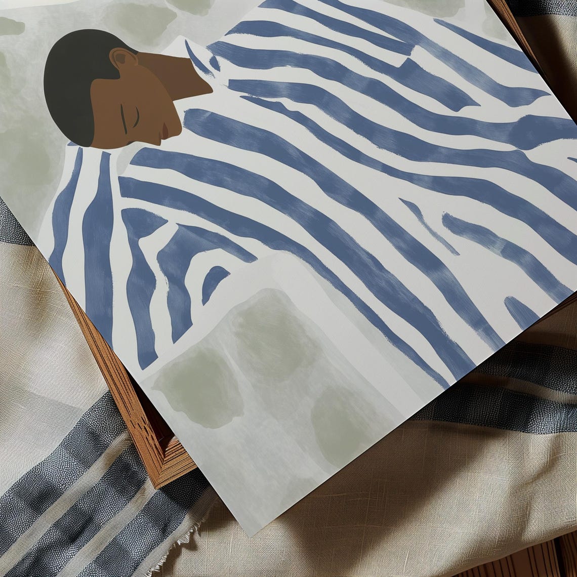 Resting Figure In Blue Striped Robe In A Peaceful Desert Scene Poster - Image 3