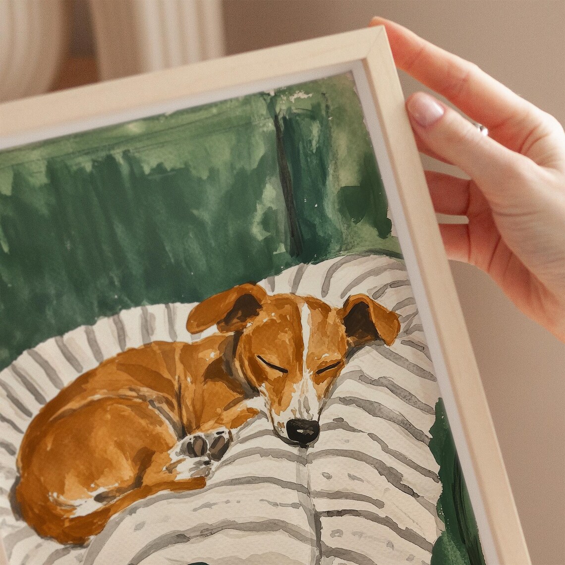 Sleeping Dog Watercolor Portrait, Cozy Pet Wall Art - Image 4