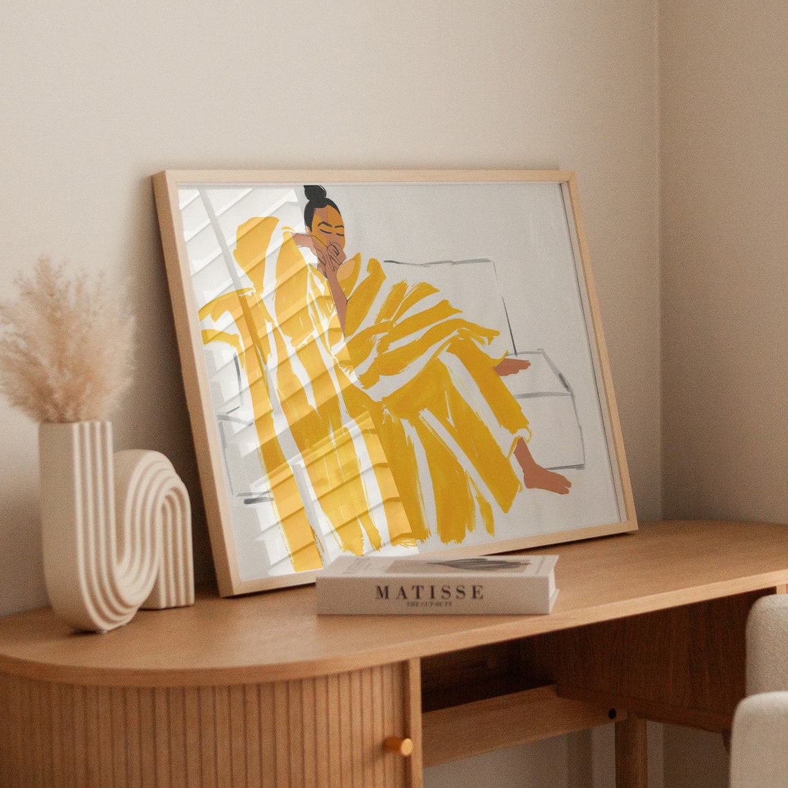 Woman Wrapped In Yellow Blanket Modern Horizontal Art Poster - Image 2