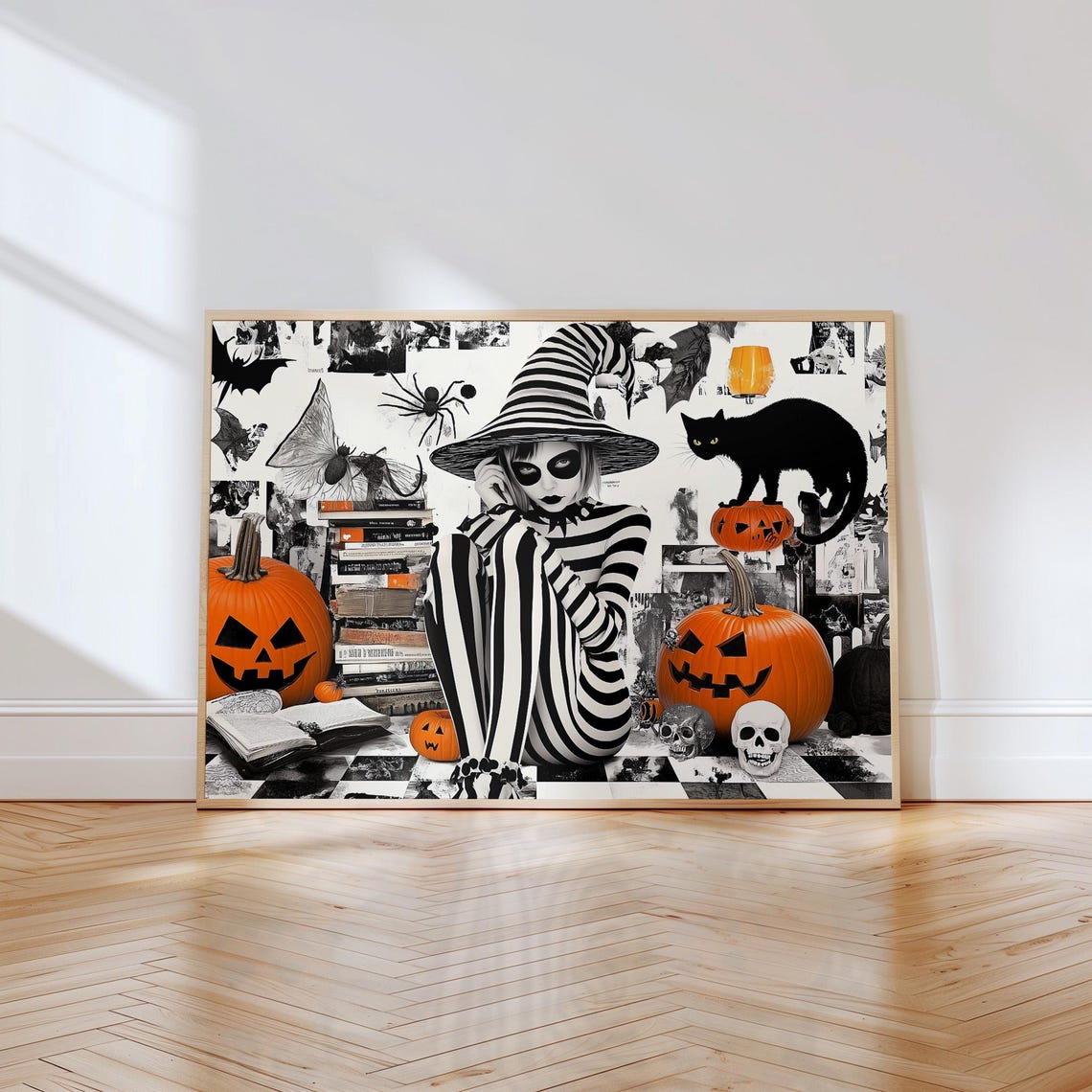 Striped Witch With Jack O Lanterns Halloween Collage Art Poster - Image 4