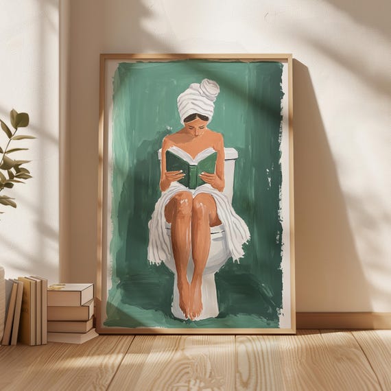 Woman Reading On Toilet, Minimalist Poster Print