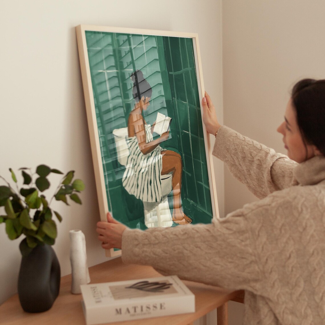Minimalist Woman Reading, Bathroom Art Poster - Image 5