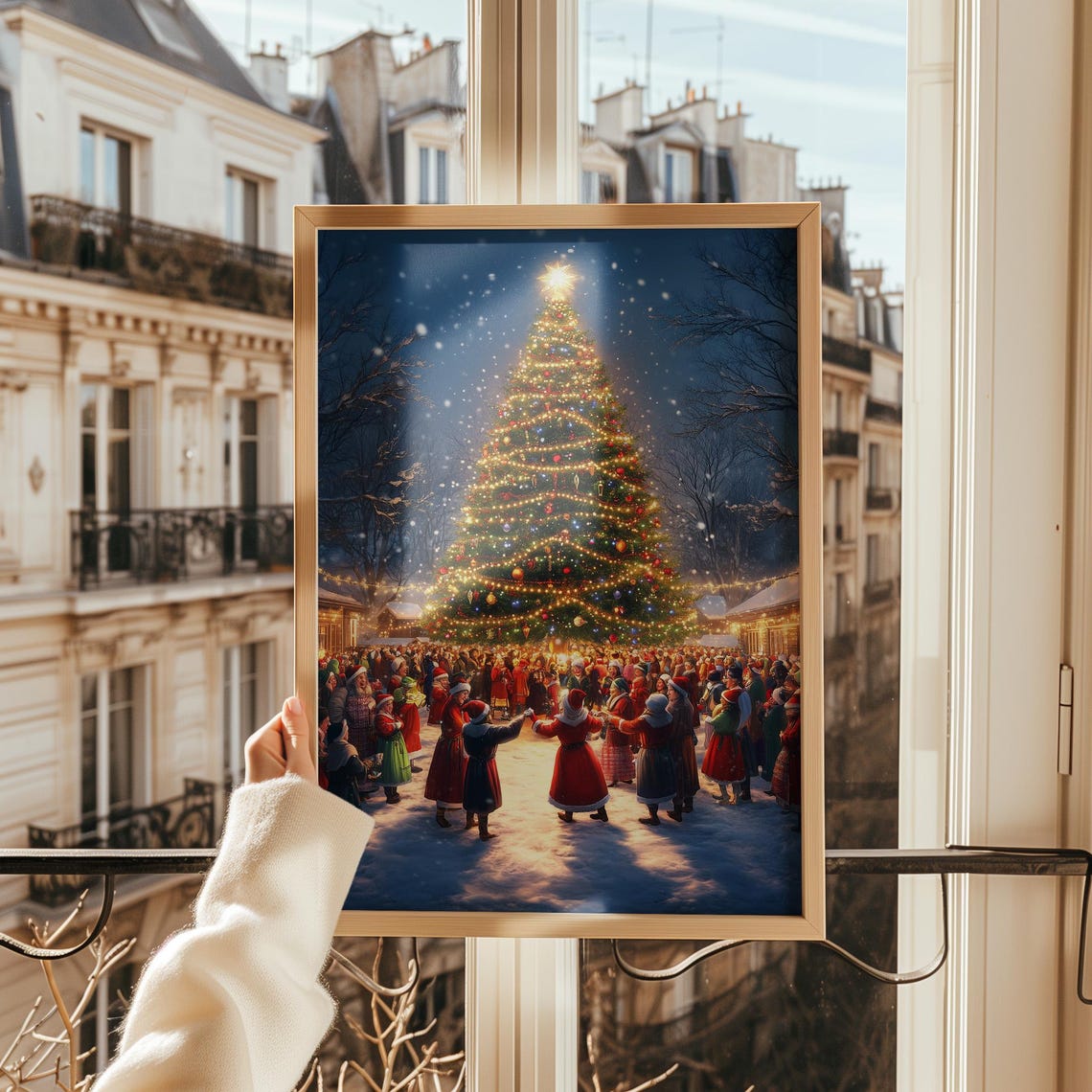 Retro Christmas Market Art Print, Mid-Century Holiday