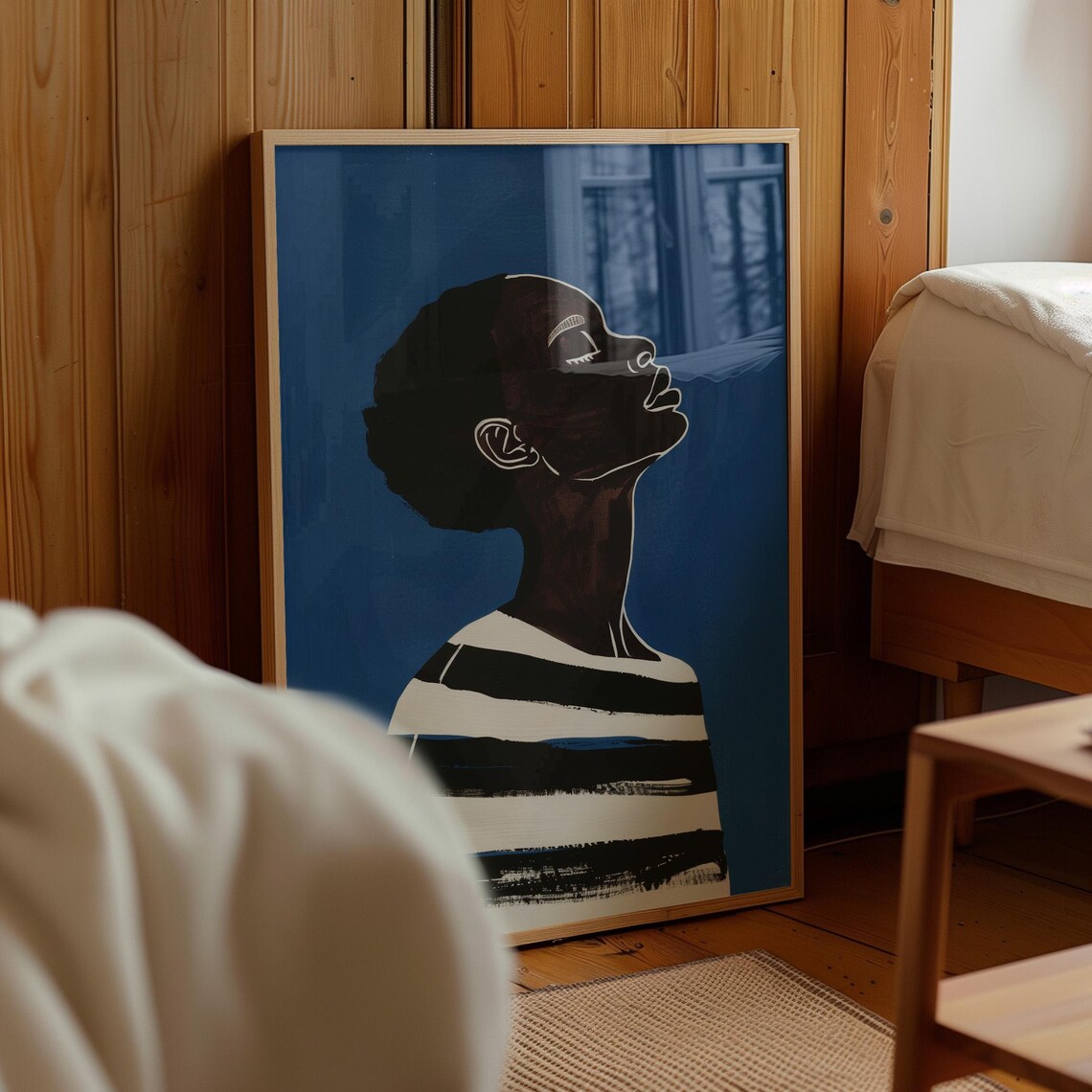 Abstract People Blue Wall Art Print, Nordic Minimalist - Image 3