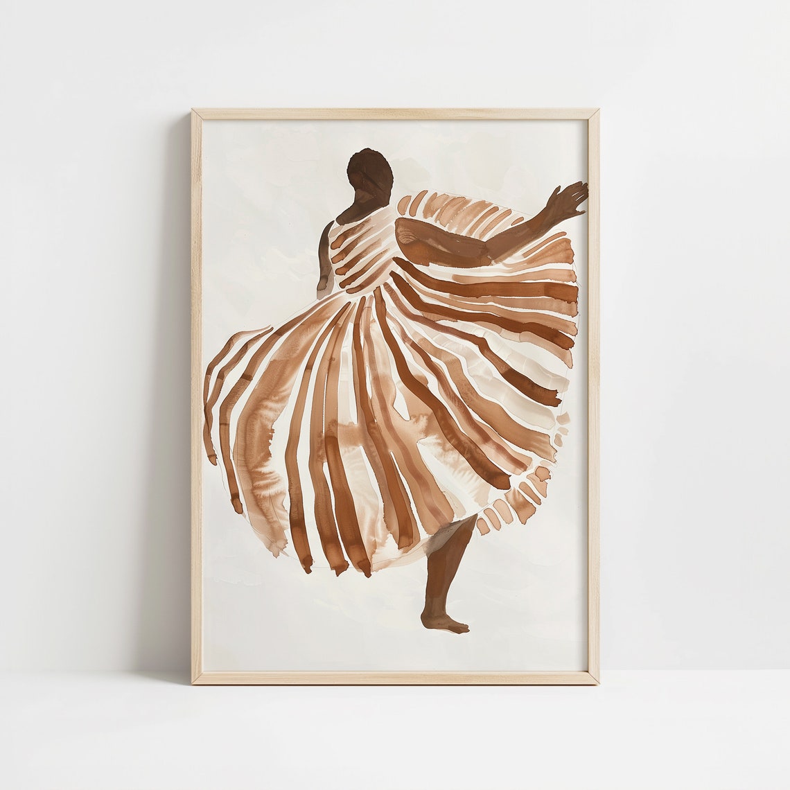 Dancing Woman Flowing Copper Brown Dress Back View Joy Poster