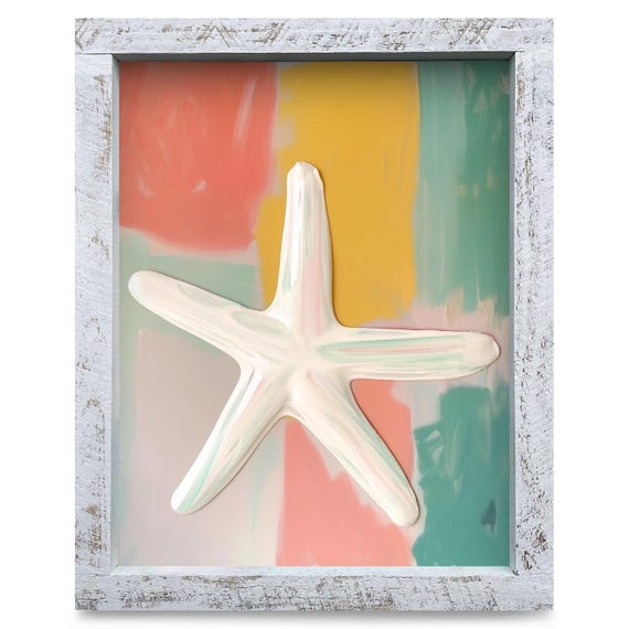 Colorful Starfish Real Wood Framed Wall Art Print