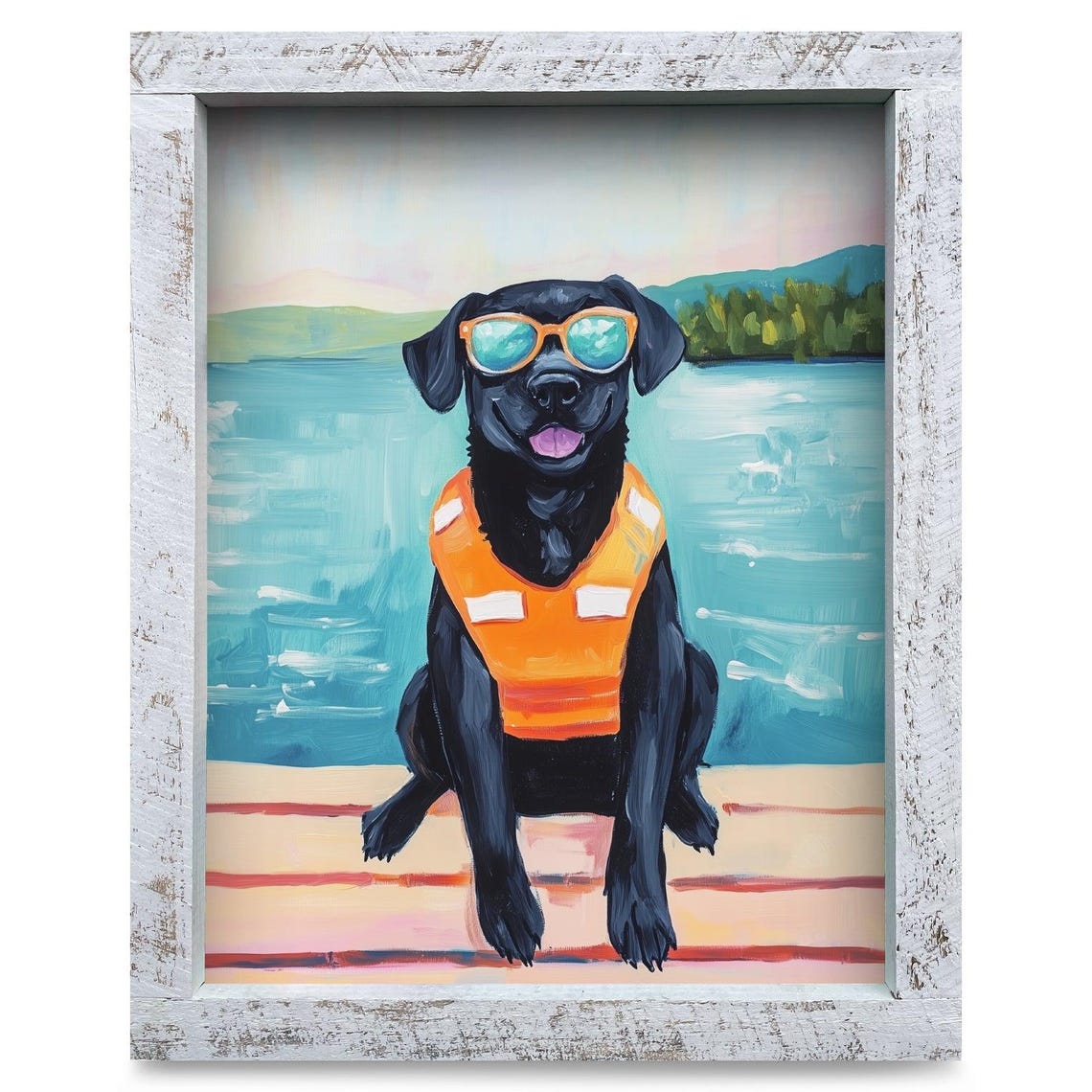 Black Lab in Sunglasses Life Vest Funny Lake Dog Wall Poster