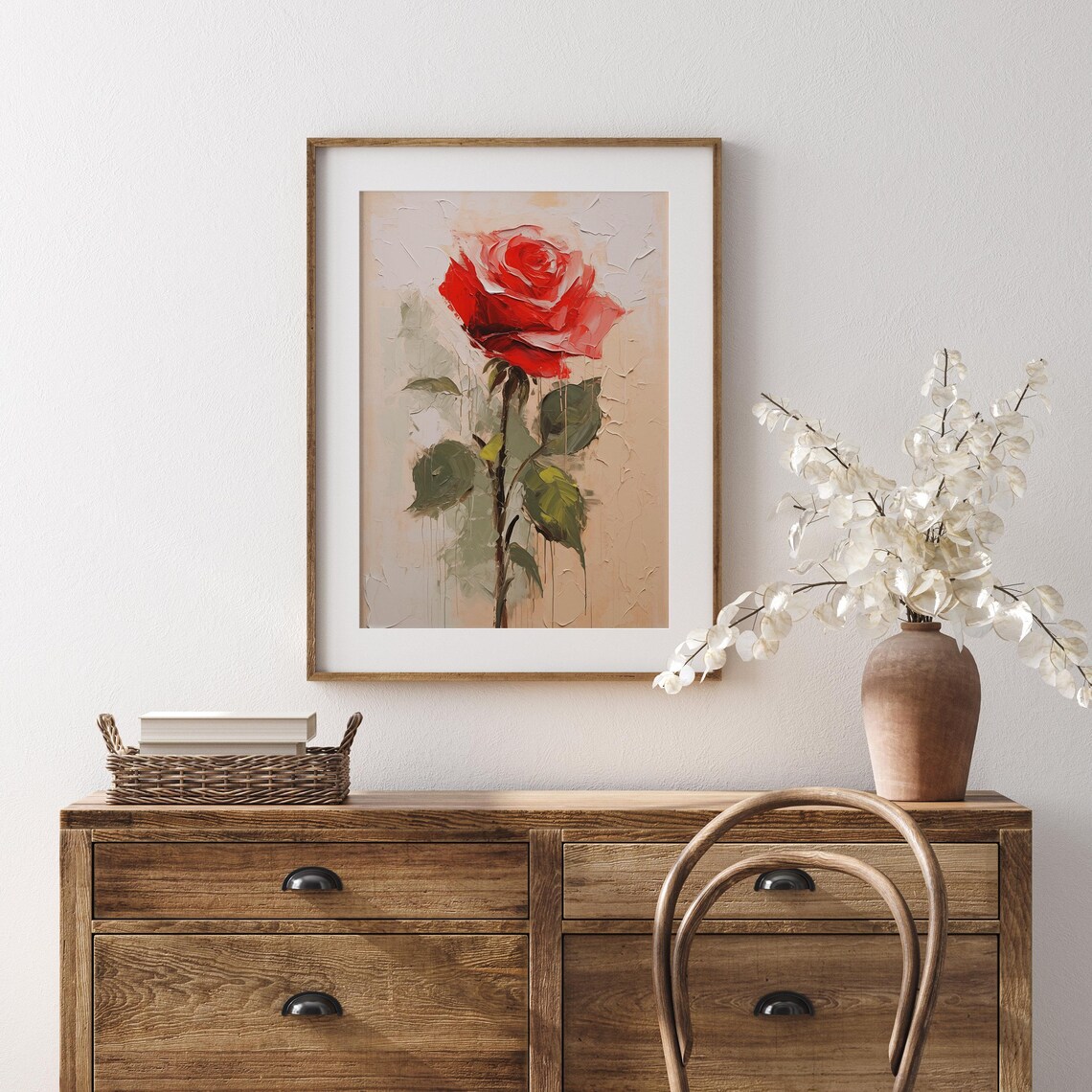 Red Rose Bloom in Bold Impasto Oil Painting Romantic Floral Poster - Image 3