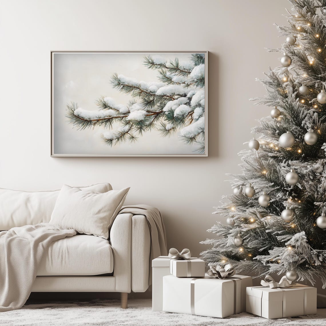 Snow Laden Pine Branches Closeup Minimal Winter Nature Poster - Image 4