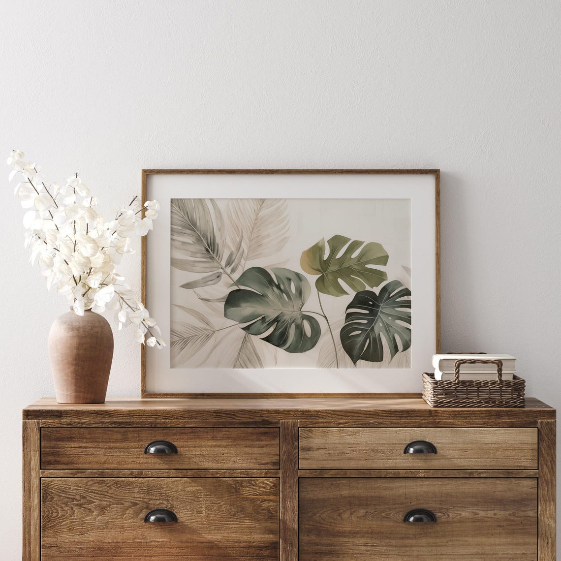 Sage Green Monstera Leaves Botanical Watercolor Tropical Poster - Image 4