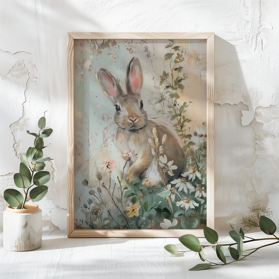 White Bunny Resting Among Daisies In A Dreamy Spring Meadow Poster - Image 4