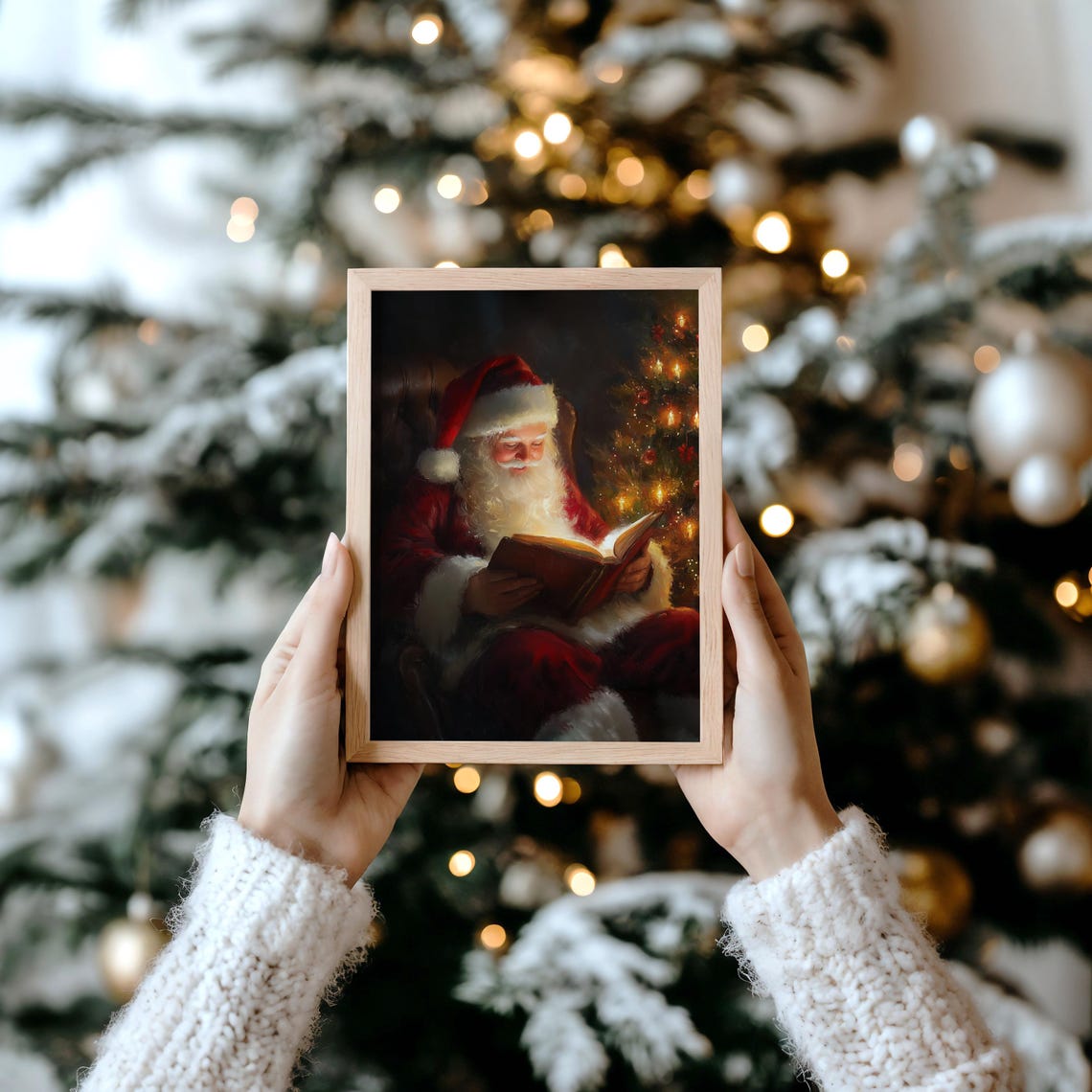 Santa Claus Reading A Glowing Book By The Christmas Tree Poster - Image 4