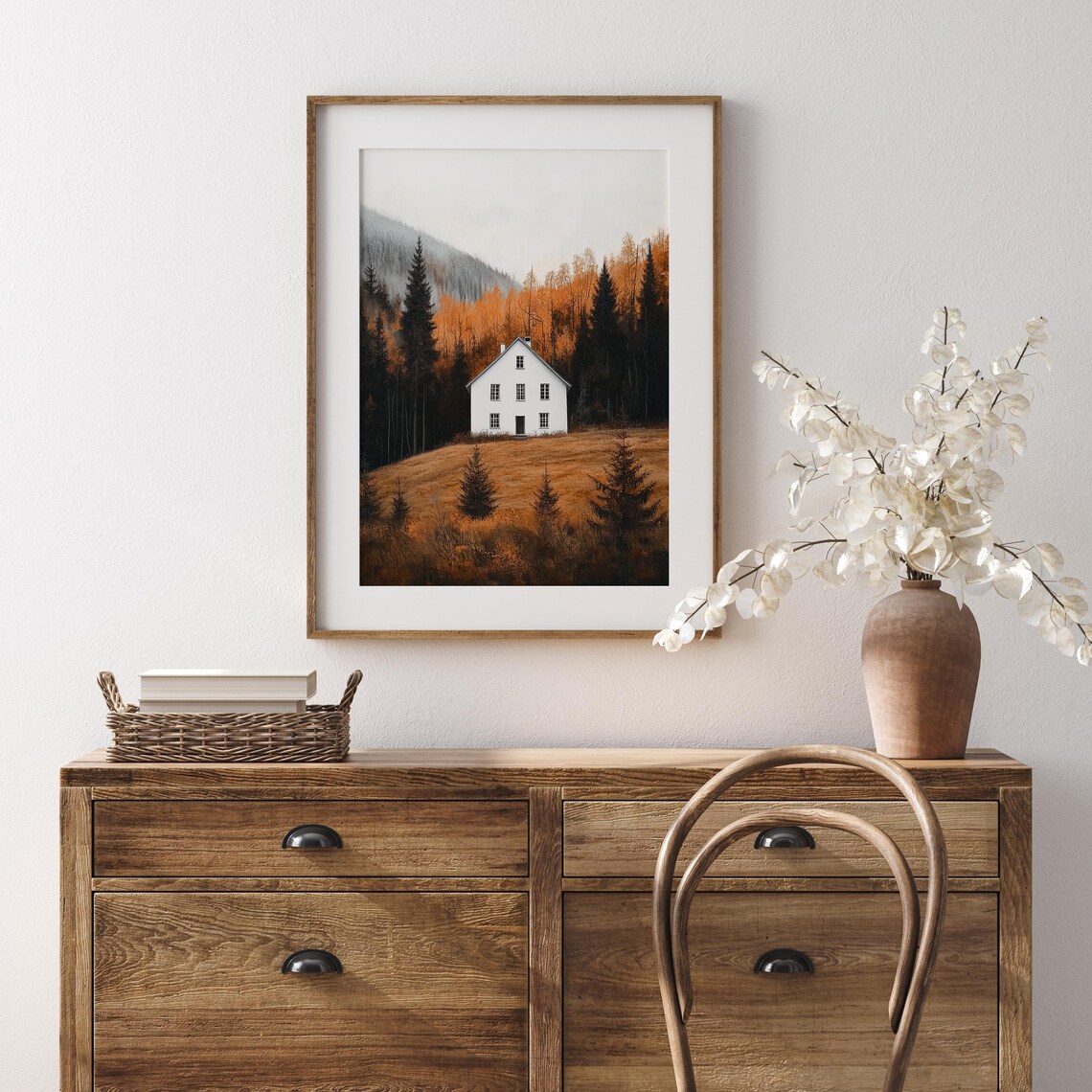 Solitary White House on a Golden Autumn Hillside Painting Poster - Image 3