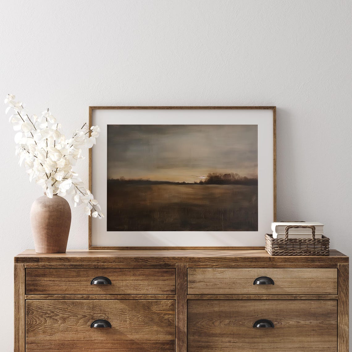 Dark Moody Sunset Over An Open Field Tonalist Landscape Poster - Image 3