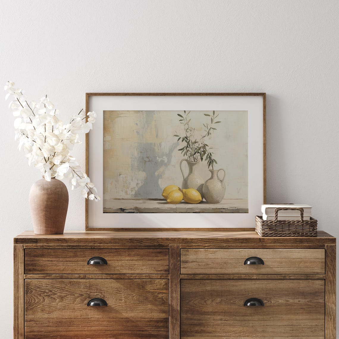 Vintage Lemon And Olive Vase, Rustic Still Life - Image 2