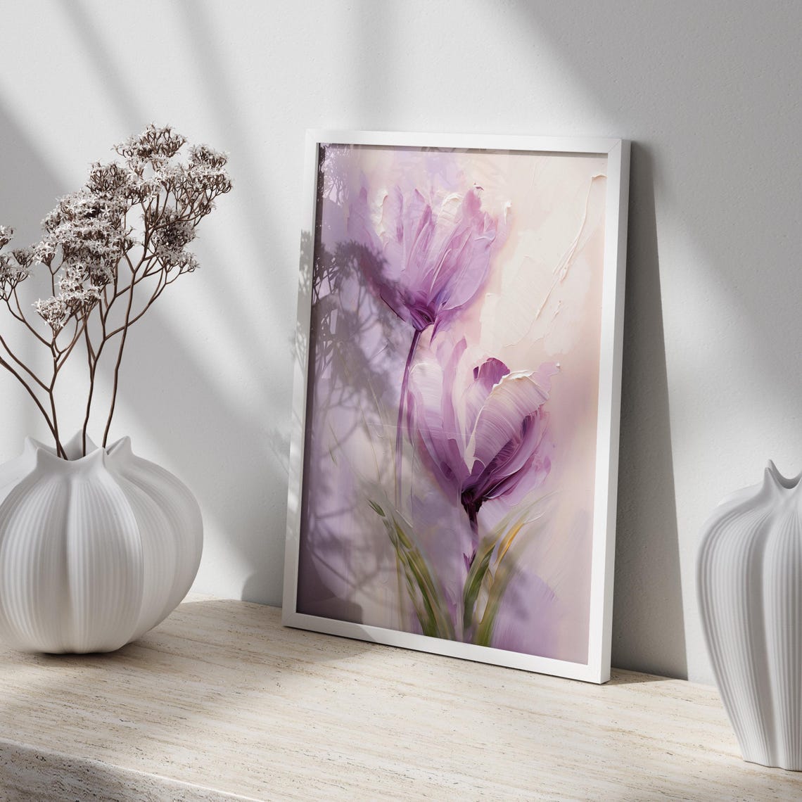 Two Purple Tulips Soft Floral Impasto Oil Painting Botanical Poster - Image 4