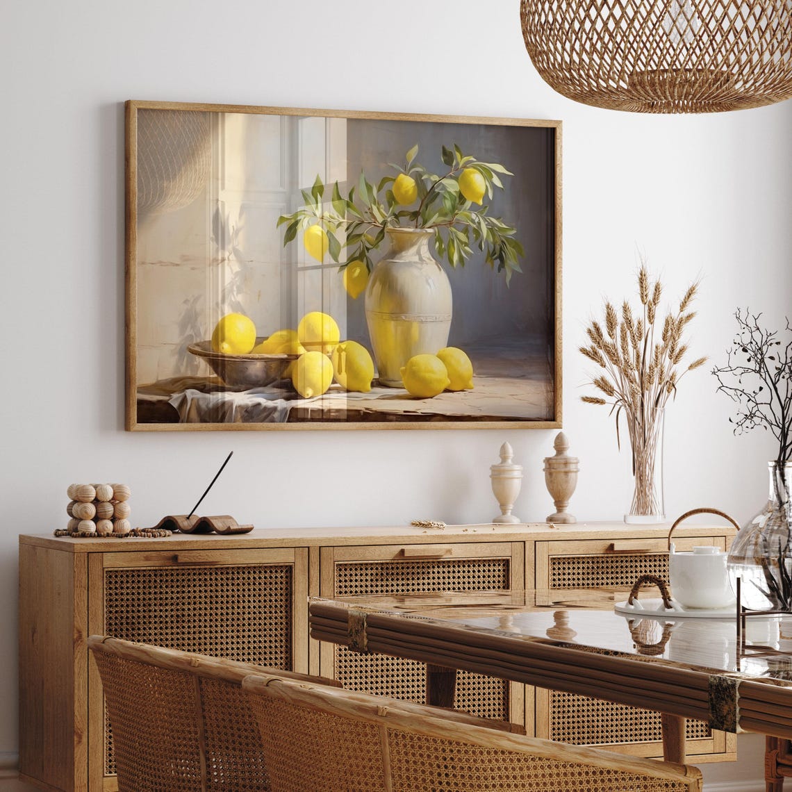 Yellow Lemons In A Bowl With A Ceramic Vase Still Life Poster - Image 3