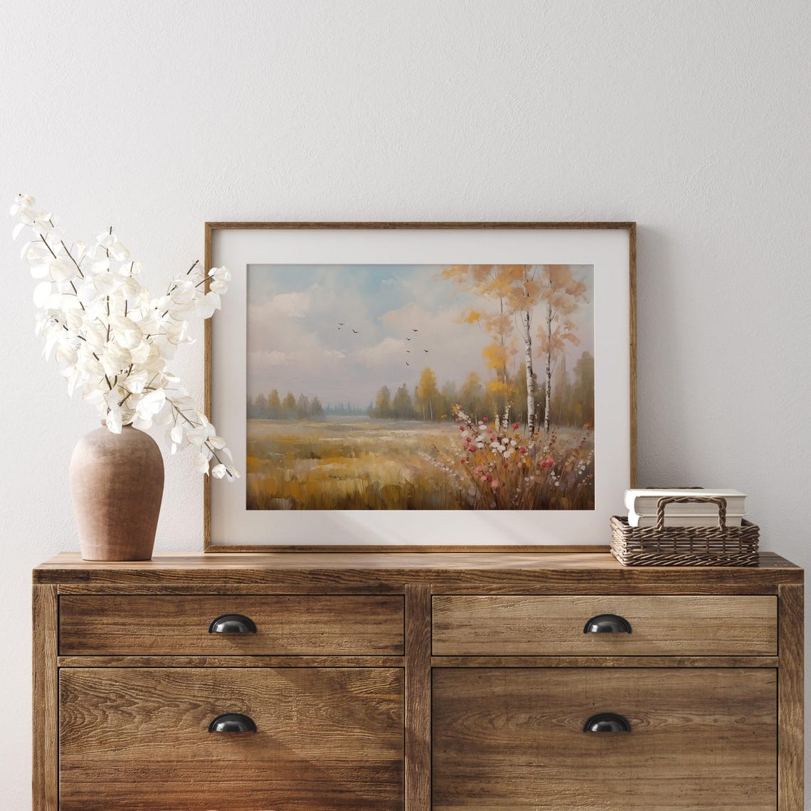 Golden Autumn Meadow With Birch Trees And Wildflowers Poster - Image 3
