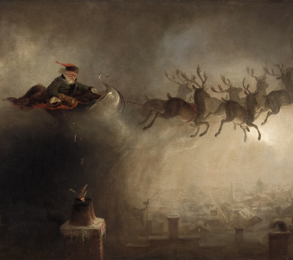 Santa Claus Vintage Christmas Poster, Sleigh Scene - Image 4