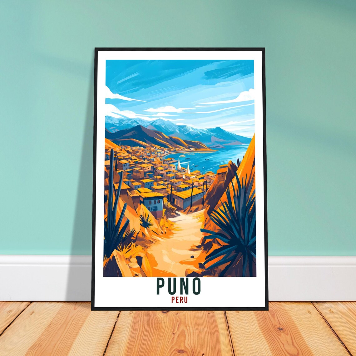 Puno Peru Andean Lake Town Vintage Travel Illustration Poster
