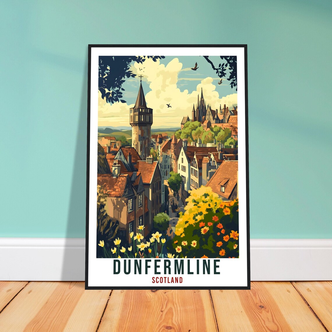 Dunfermline Scotland Vintage Old Town Travel Timeless Poster