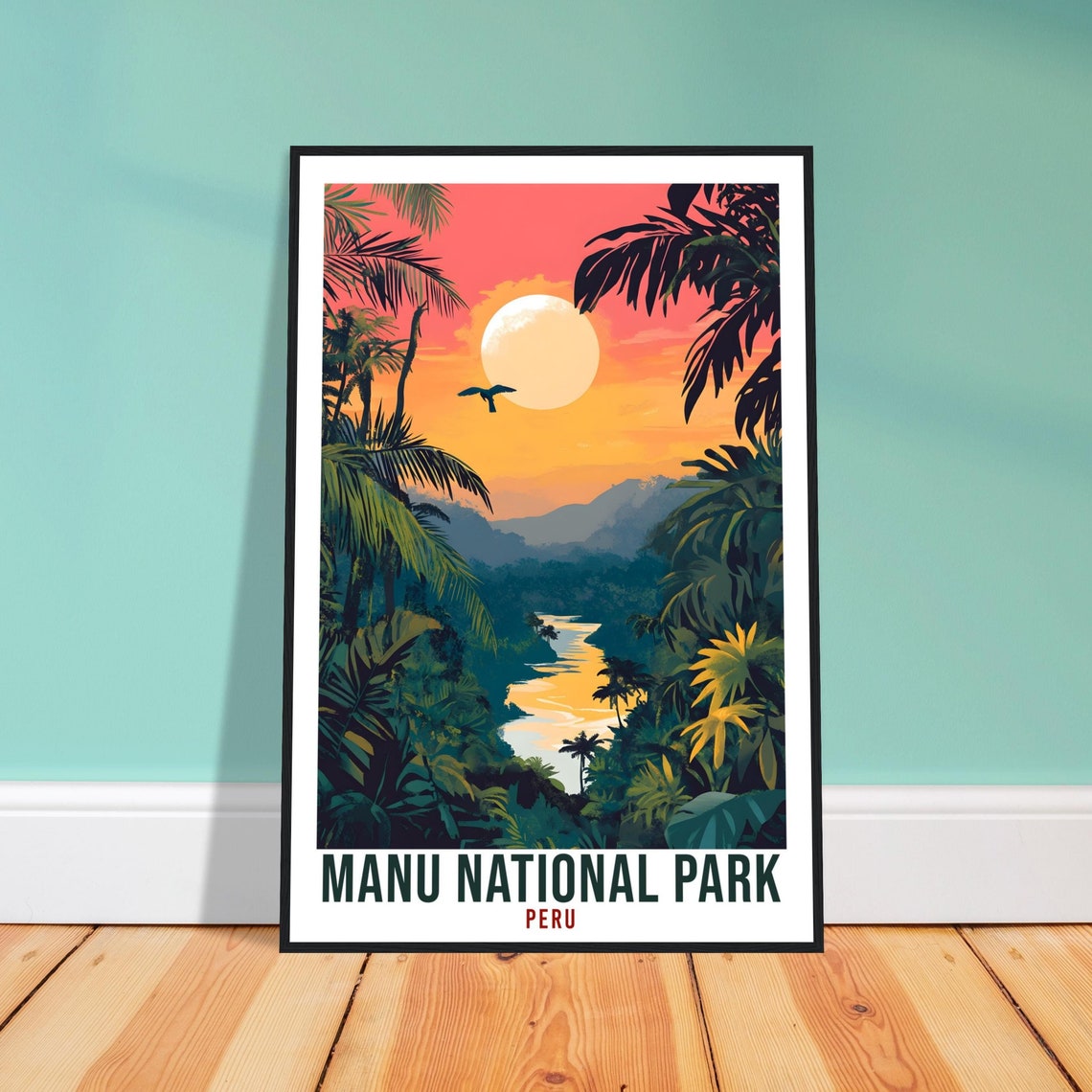 Manu National Park Peru Rainforest Sunset River Scene Poster Art