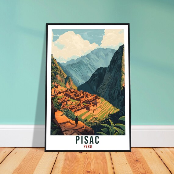 Pisac Peru Inca Ruins Mountain Terraces Vintage Travel Art Print